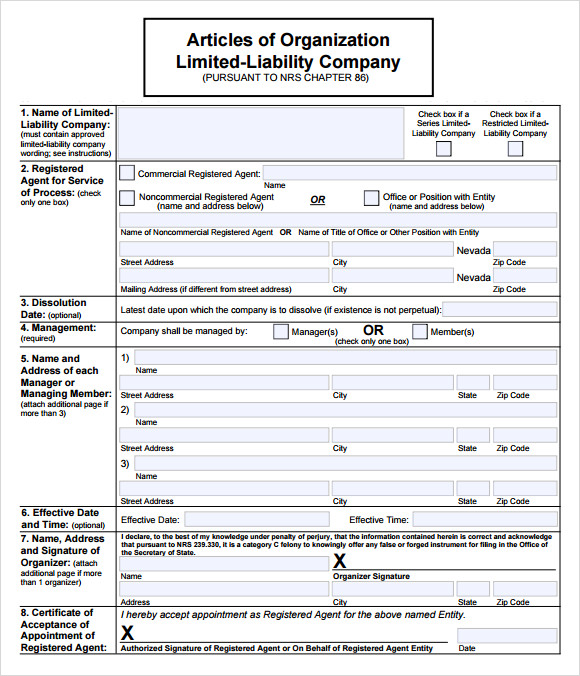 Articles Of Organization Llc Template 