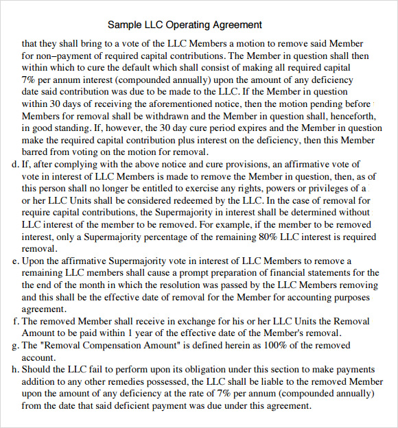llc operating agreement sample