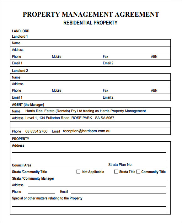 landlords property management agreement template