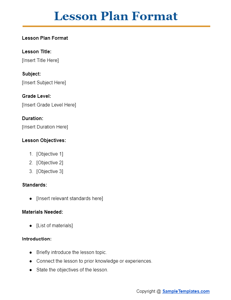 lesson plan format