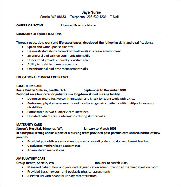 licensed practical nurse resume template free