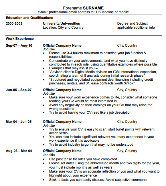 mba resume format