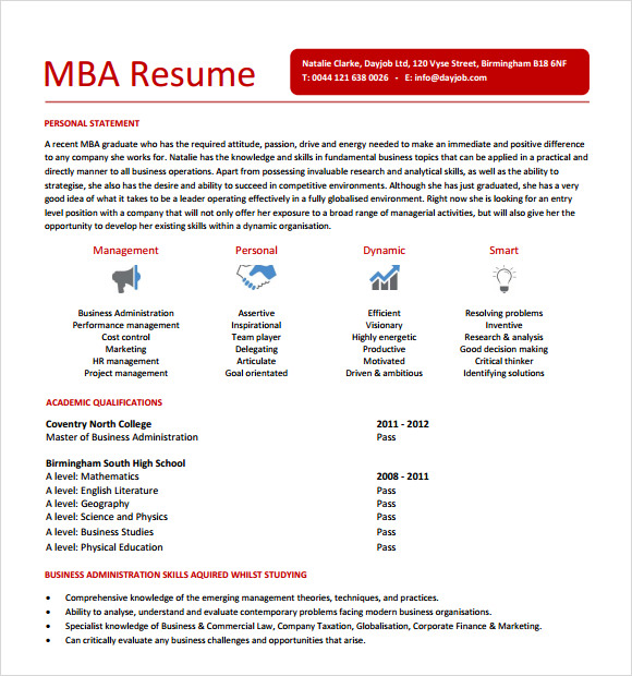 Free 8 Mba Resume Templates In Pdf