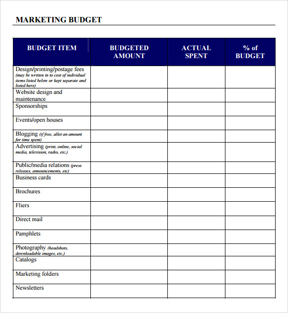 budget for marketing plan template