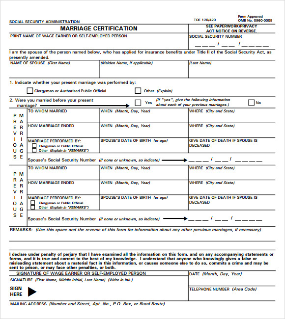 marriage certification template