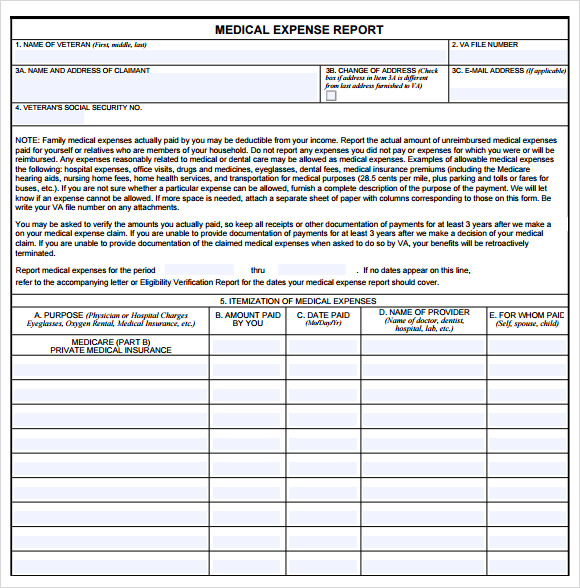 medical expense report template