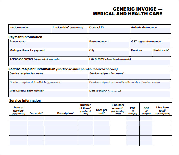 Sample Medical Invoice Template