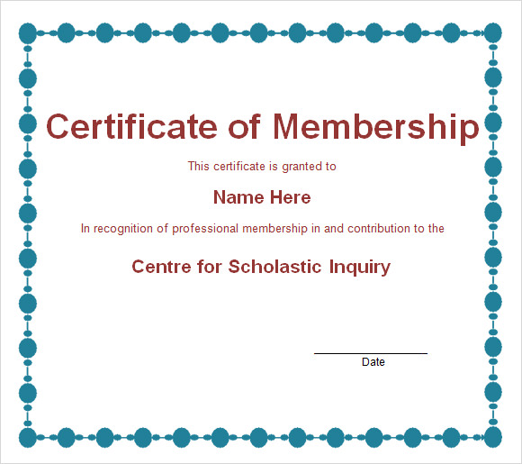 membership certificate template word