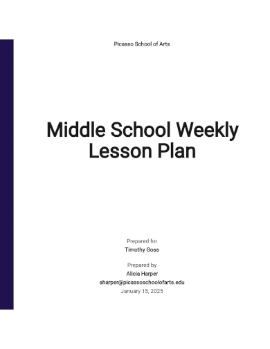 middle school weekly lesson plan template