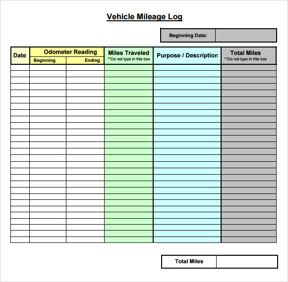 mileage log sheet template