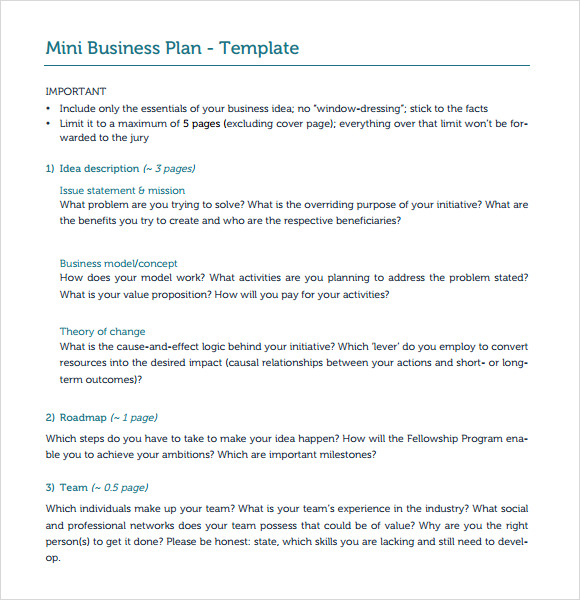 mini business plan template pdf