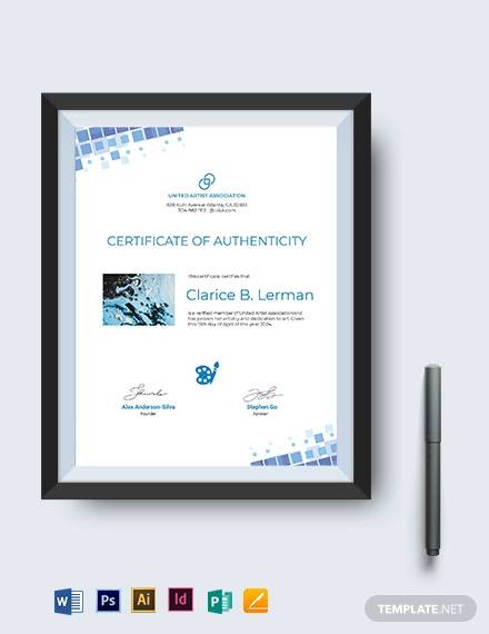 modern artist authenticity certificate template