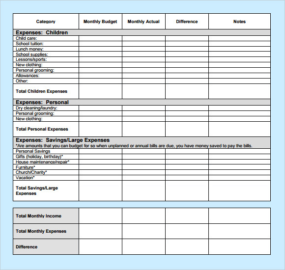 simple monthly budget template pdf