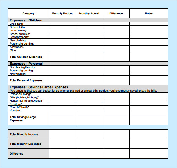 printable blank budget calendar