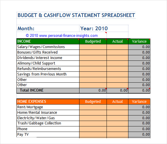 monthly budget and cashflow excel