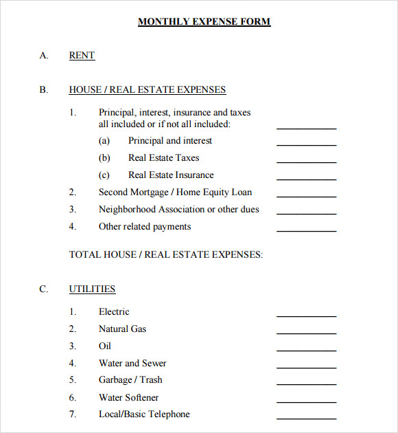 monthly expense form
