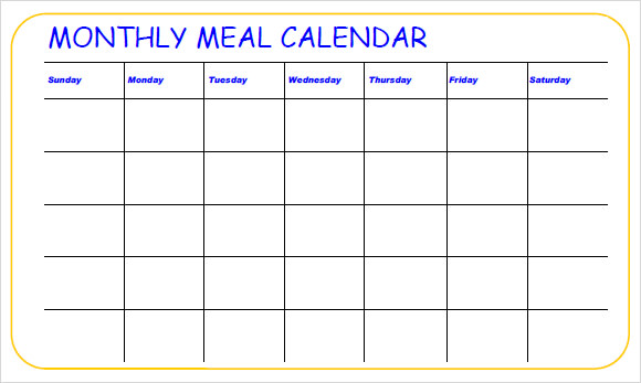 monthly meal plan calendar printable