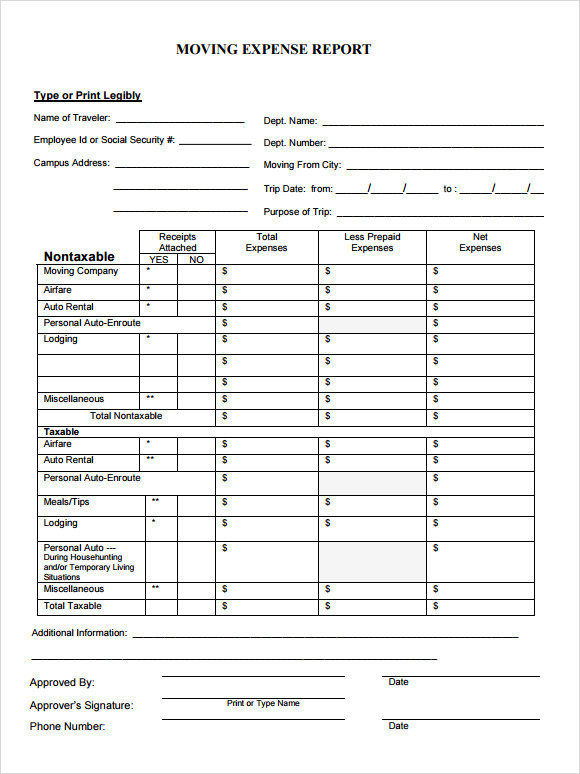 moving expense report template pdf