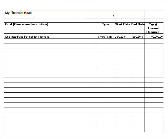 Financial Goals Worksheet Excel