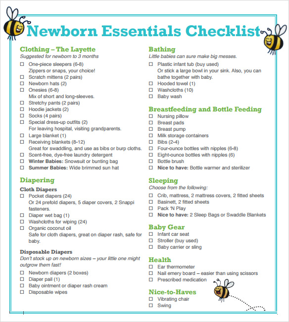 Free 9 Newborn Checklist Templates In Google Docs Ms Word Pages Pdf