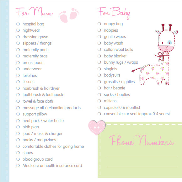 FREE 9 Newborn Checklist Templates In Google Docs MS Word Pages PDF