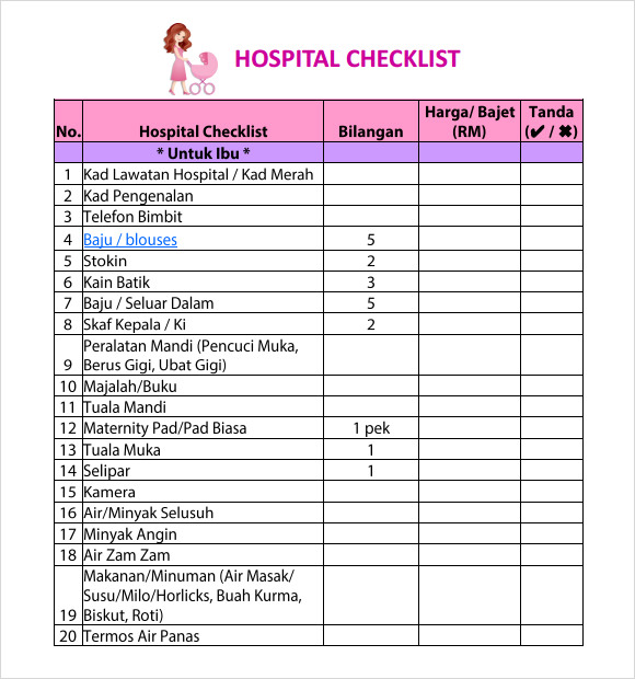 newborn hospital checklist
