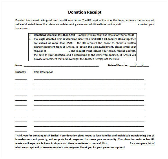 non profit donation receipt template