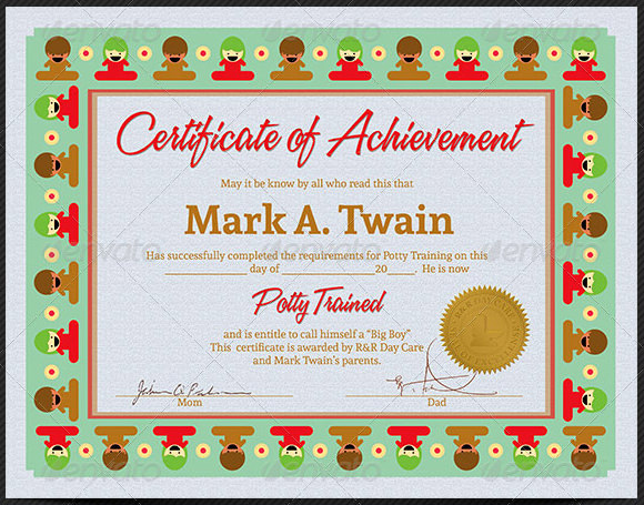 nursery potty trained certificate template