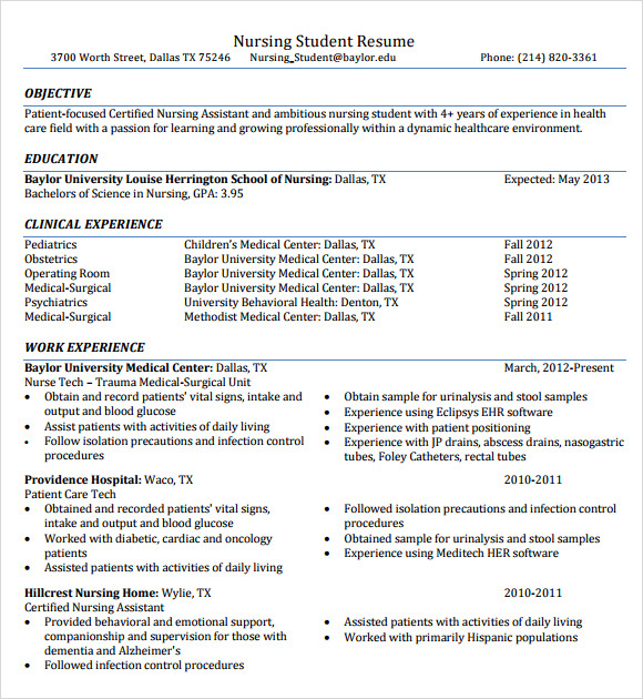 nursing student resume template word