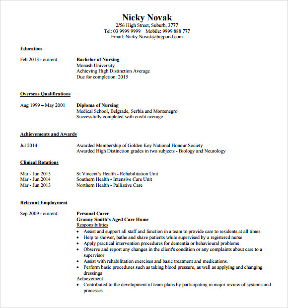 nursing student resume objective