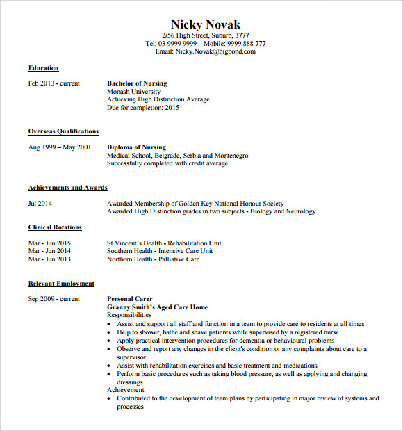 nursing student resume template free