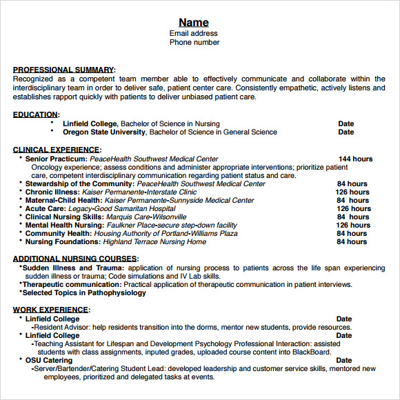 free nursing student resume template word