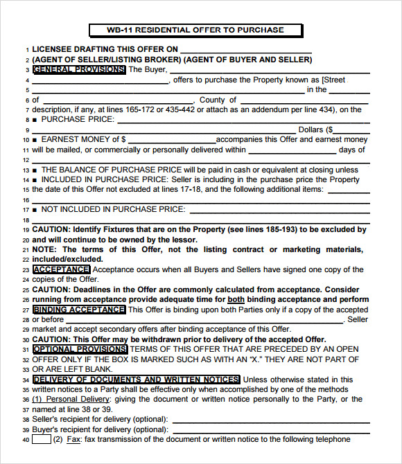 how to fill out an offer to purchase real estate form