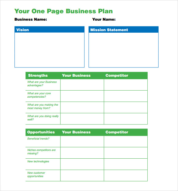 sample 1 page business plan