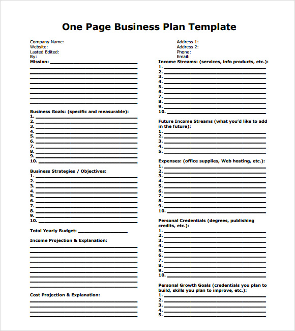 FREE 14 One Page Business Plan Samples In MS Word Pages PDF Google Docs