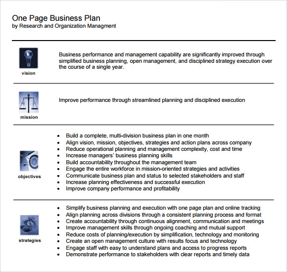 one page business plan