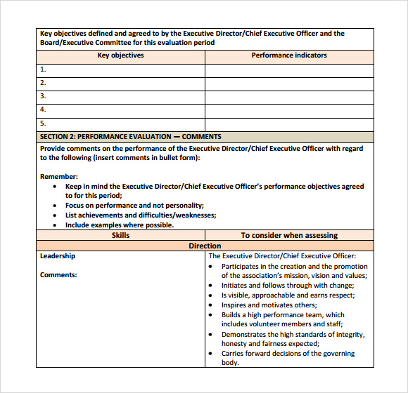 performance evaluation template for managers