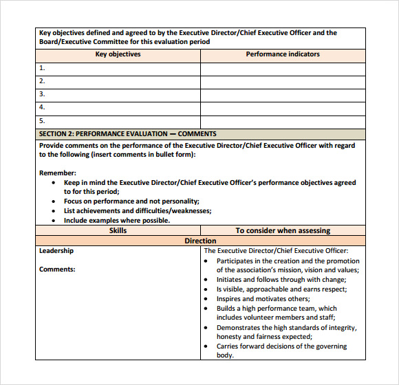 Manager Performance Evaluation Template