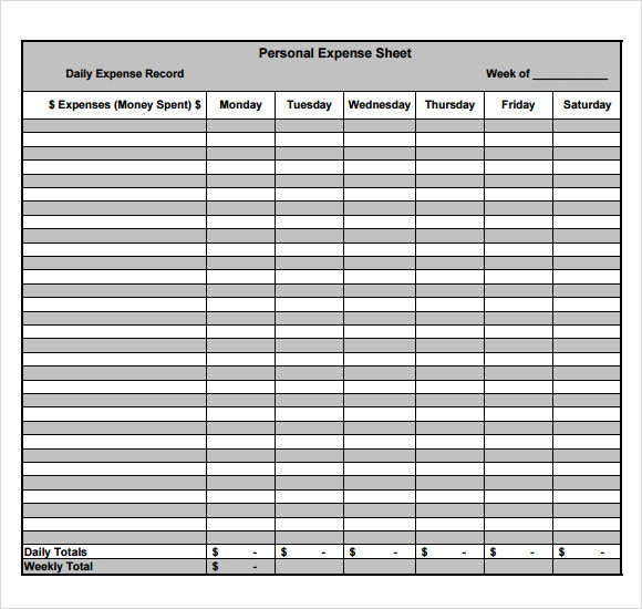 small business free printable expense sheet