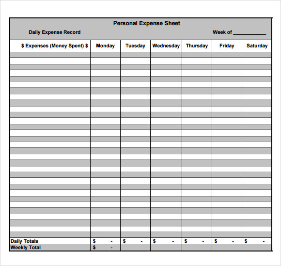 personal expense sheet template