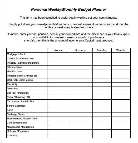 monthly weekly budget template