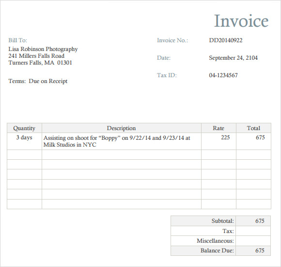 Wedding Graphy Receipt