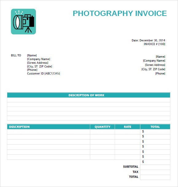 8 Photography Invoice Templates Free Samples Examples Format Sample Templates