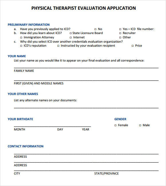 8+ Sample Physical Therapy Evaluations | Sample Templates