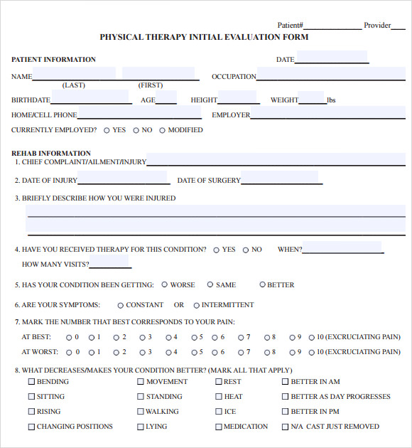 physical therapy evaluation form