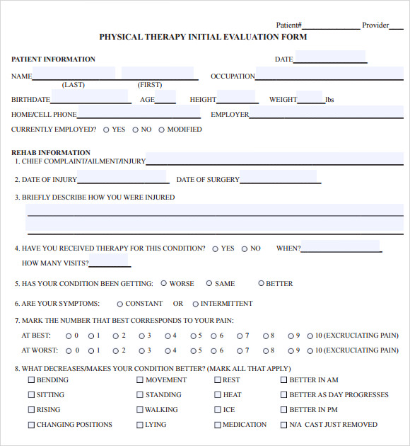 8+ Sample Physical Therapy Evaluations Sample Templates