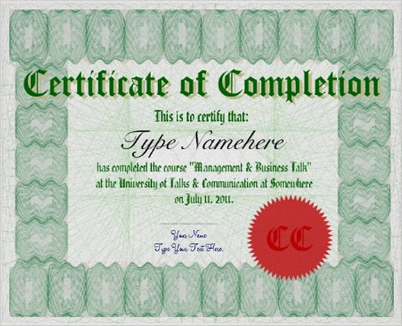 pictures of certificate of completion template