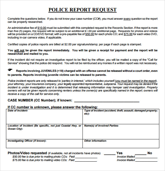 police report request template