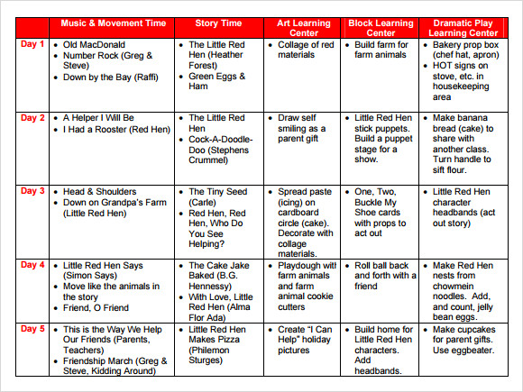 preschool lesson plan template example