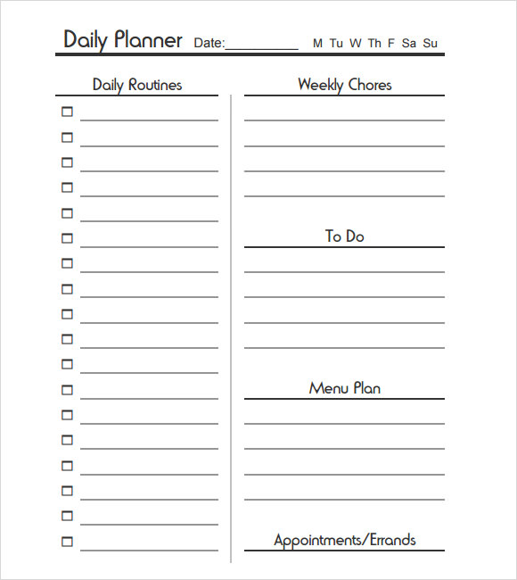 printable daily planner template